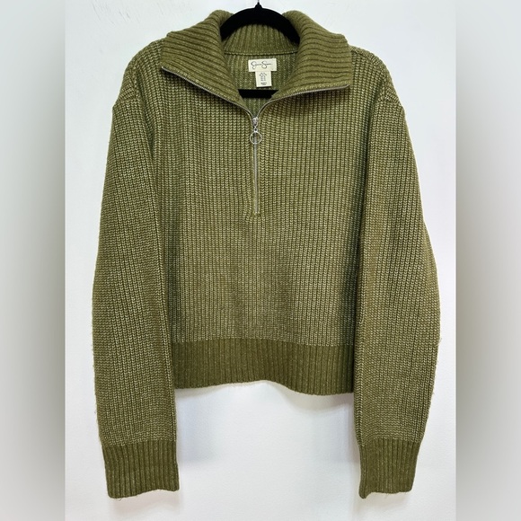 Jessica Simpson Sweaters - Jessica Simpson | Olive Green Half Zip Rib Knit Cropped Sweater Size XL